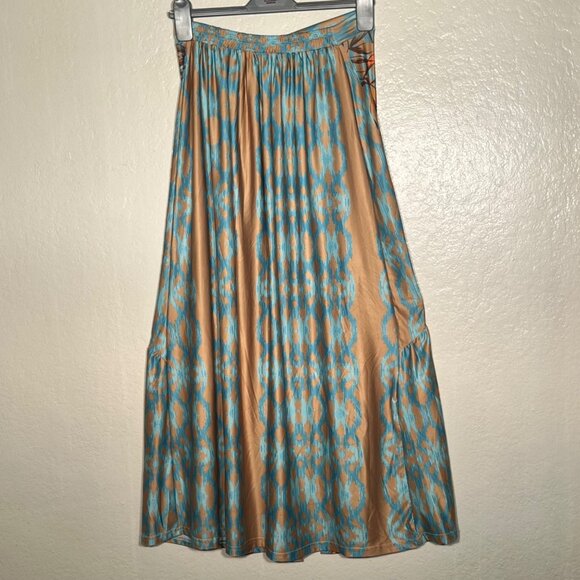C Dear Colorful Boho Chic Maxi Pull-on Tiered Skirt Office Career Elastic NWT - Picture 3 of 16